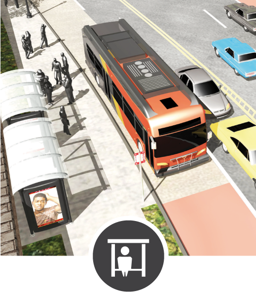 The project added shelters at key bus stops to provide waiting passengers with protection from the elements. At some locations, streetscaping incorporated curb extensions, thereby reducing crossing distance for pedestrians, eliminating the need for buses to pull in and out of the travel lane, and providing more space for bus stop amenities.